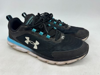Under Armour Charged Assert 9 Running Sneakers Mens Black Blue Mesh Low Top - 12