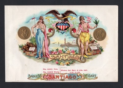 EX RARE Old Original SANTIAGO Sample Cigar Label - TWO WOMAN - PORT - FORTRESS