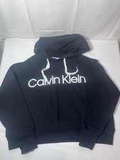 Calvin Klein Performance Women  s Crop Pullover Hoodie L Black Logo Graphic Print
