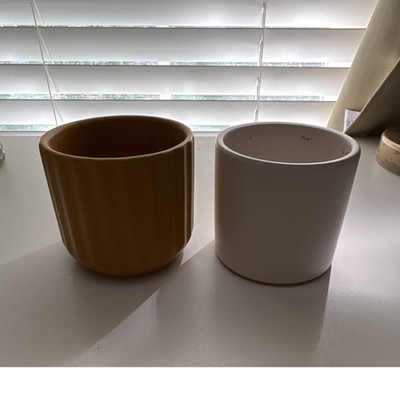 Set of 2 Ceramic Round Planters Yellow White Matte Finish with Drainage Holes