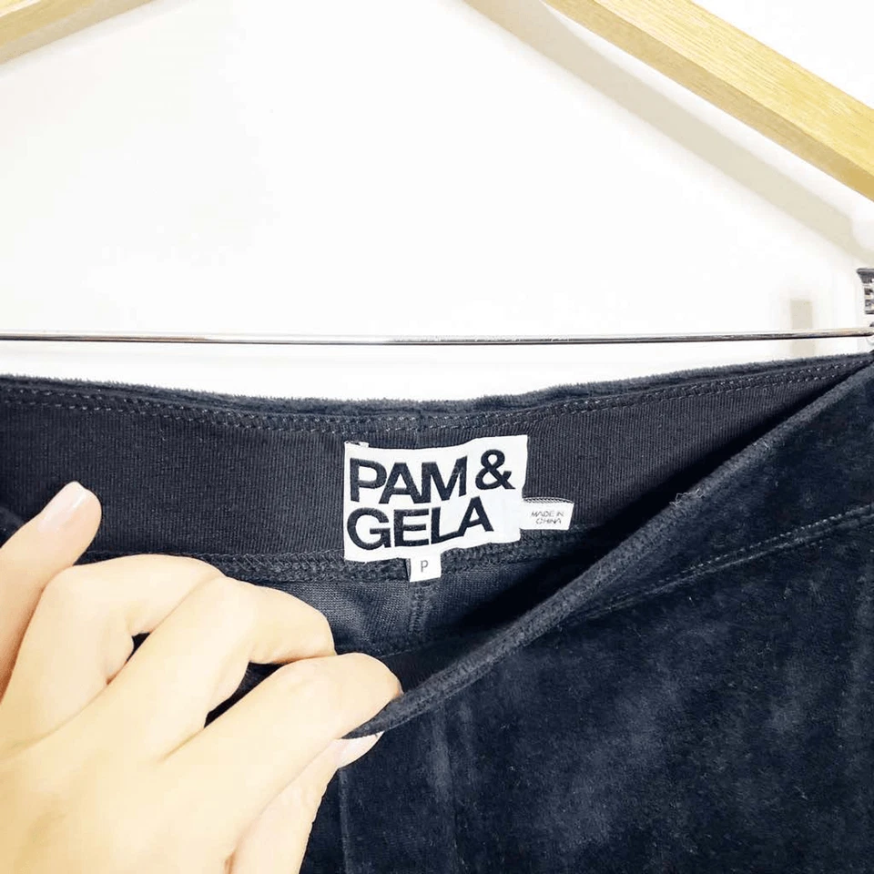 Pantalón corto Pam & Gela Flare terciopelo negro pull on riesgo medio y2k 00s mujer XS Foto 3 de 4
