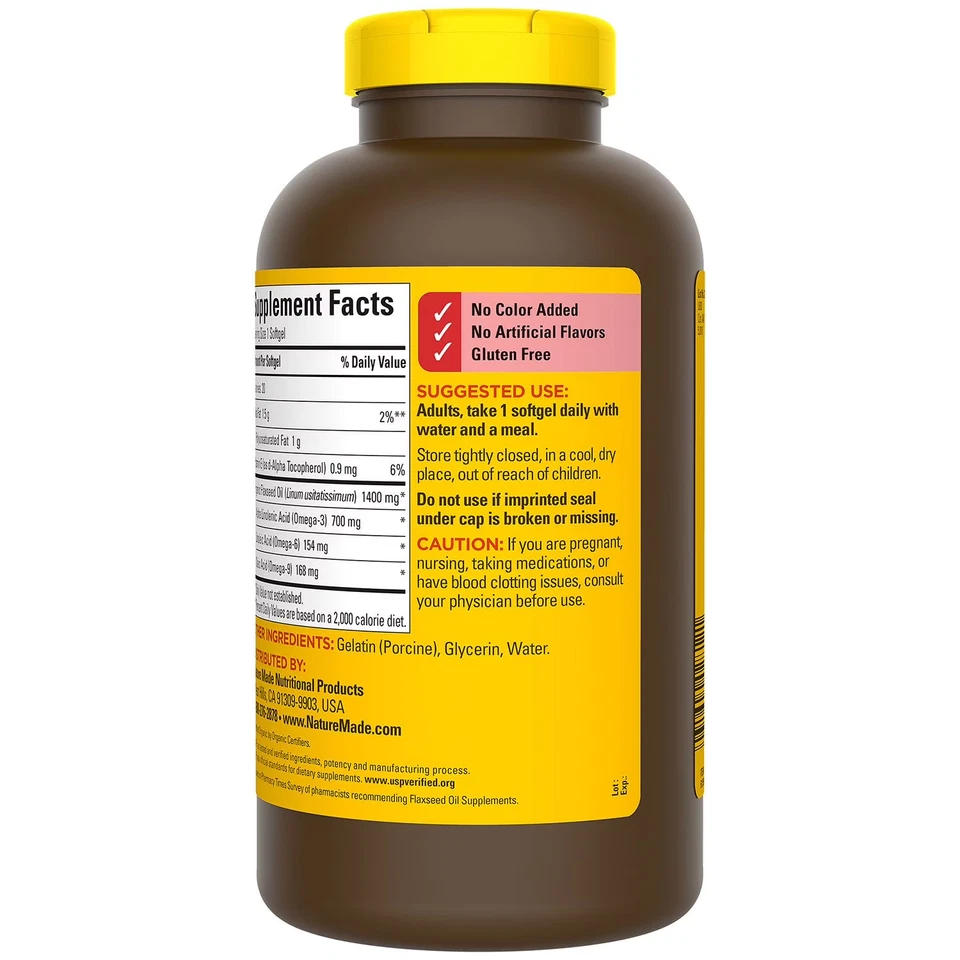 Nature Made Flaxseed Oil 1400 mg, 300 Softgels - Image 2 of 4