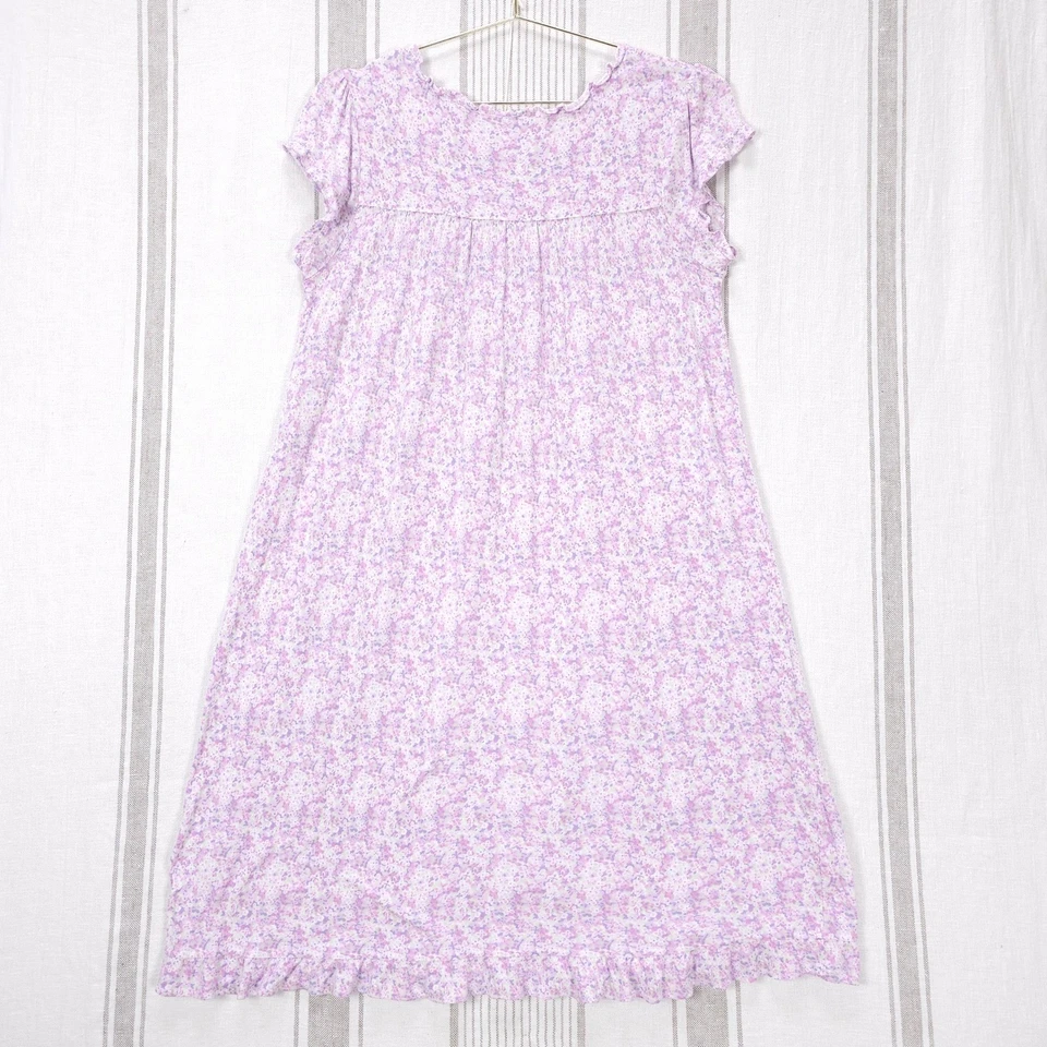 Camisón Eileen West Talla Mediana Algodón Floral Volantes Ribete Cottagecore Acogedor Suave Foto 2 de 4