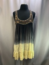 En Creme Boho Tank Dress Womens S Black Beige Colorblock Beaded Sequin High Low