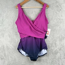 Lands' End Slender Suit Wrap One Piece Swimsuit Womens 22W Purple Pink Beach NWT