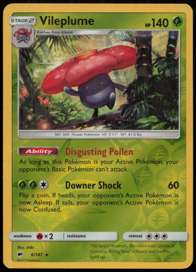 Vileplume 6/147 LP Burning Shadows Rare Reverse Holo Pokemon