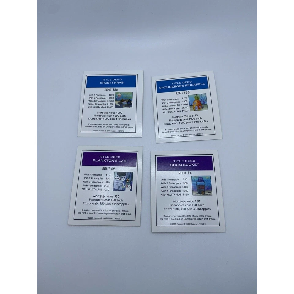 Monopoly Sponge Bob Full Set 2005 Property Cards Title Deed 28ct Replacement - Image 3 of 4