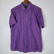 Ram Raj Linen Park Shirt Mens Size 44 Smart Fit Purple Button Up Short Sleeve