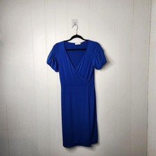 Calvin Klein Blue Short Sleeve Knee Length Dress Stretchy Wrap V-Neck Office