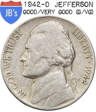 1942-D Jefferson Nickel 5c - Circulated Good/Very Good (G/VG)