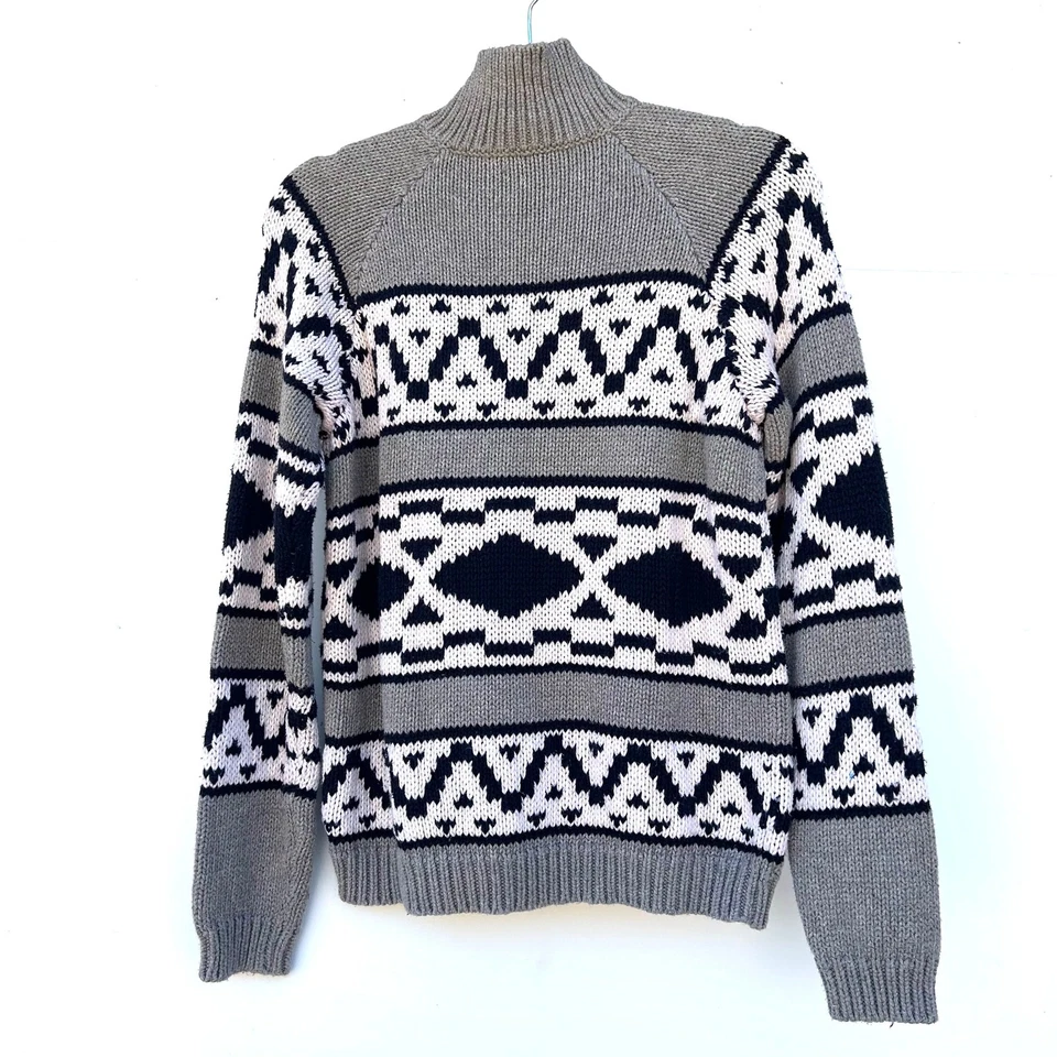 Cardigã suéter vintage Ralph Lauren algodão ilha justa zíper completo cinza grande - Imagem 4 de 4