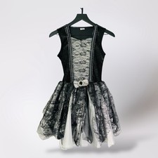 Girls Halloween Witch Costume Dress Large Black Silver Lace Party Spooky