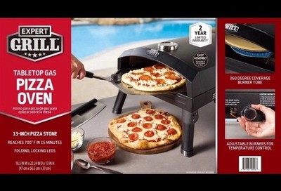 Expert Grill Black Tabletop Propane Gas Pizza Oven Outdoor 13'' Stone 17,000 BTU