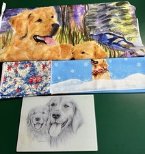 LOT OF 4 GOLDEN RETRIEVER KITCHEN ITEMS, TOWELS, APRON, CUTTING BOARD