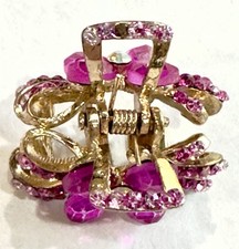 Gold-Tone Butterfly Hair Claw Metal Women s Clip Pink Rhinestones Sturdy Weighty