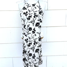 Oleg Cassini Black White Silk Beaded Floral Black Tie Cocktail Dress Sz 12 NWT