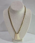 Vtg 20 1/2" Long Trifari Goldtone & Cream Enamel Chain Pendant Necklace Jewelry