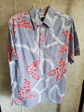 Vintage Barefoot in Paradise Red & Blue Floral Hawaiian Shirt Size L Large Pocke