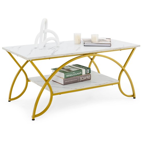 Modern Faux Marble Coffee Table 2Tier Rectangular Accent Table Chic