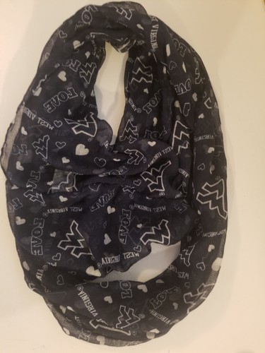 Women's Infinity Scarf Blue West Virginia Love Lightweight Semi Sheer 20X40 EUC - Picture 2 of 7