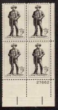 Scott # 1242 ...5 Cents.... Sam Houston...2 Plate Blocks