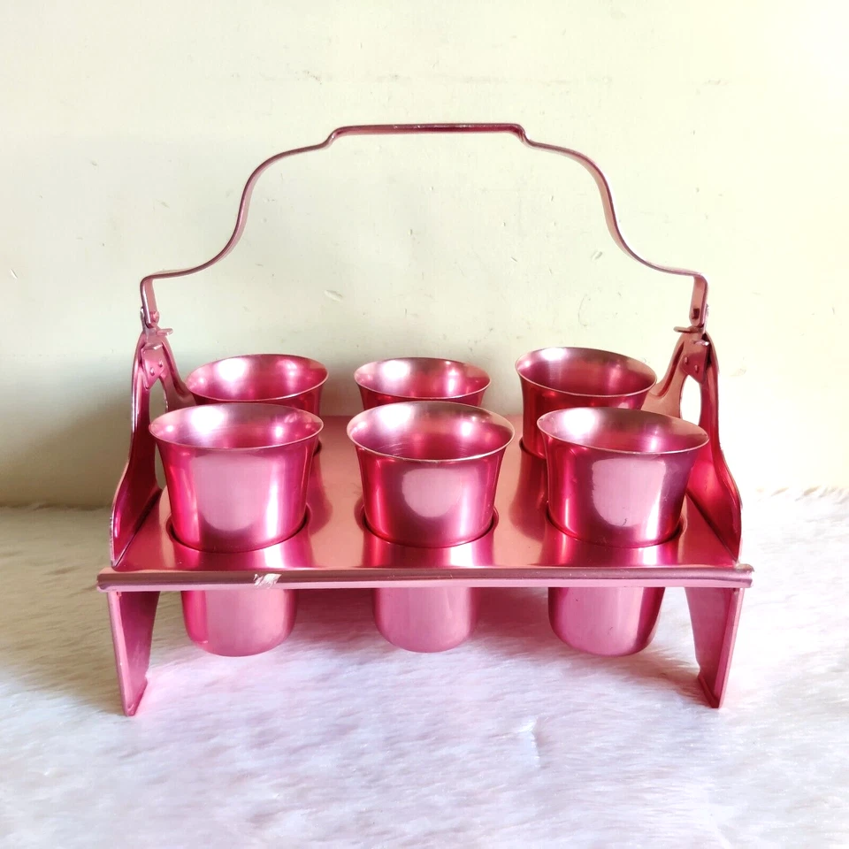 Vaso de 6 quilates vintage The Crown de aluminio color rosa años 50 coleccionables M725 Foto 3 de 4