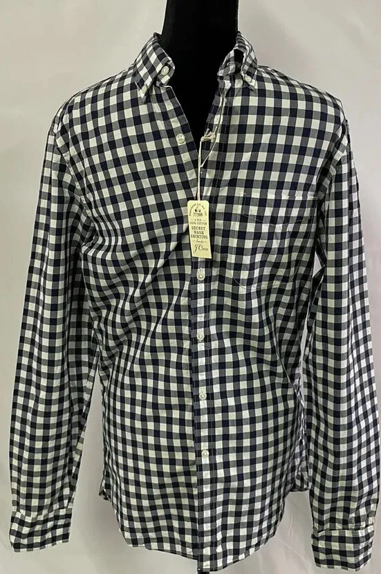 J Crew NWT Blue Gingham Plaid Classic Fit Long Sleeve Button Down