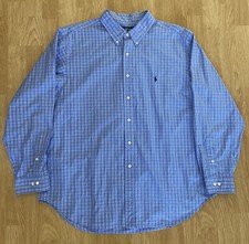 Ralph Lauren Mens Size 18 Classic Fit Blue Check Long Sleeve Button Down Shirt