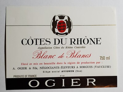 Vintage Ogier Cotes Du Rhone Blanc De Blancs 750ml French Wine Label