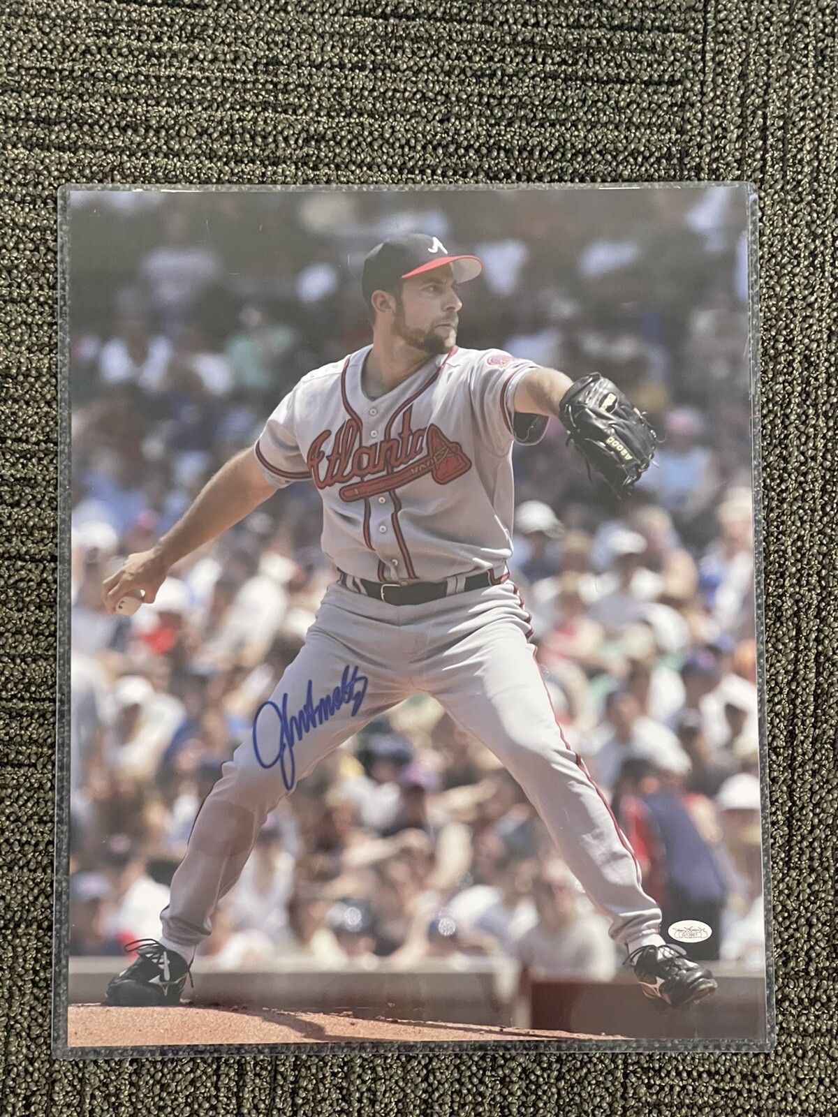 Autographed/Signed John Smoltz Rawlings ROML Baseball Beckett BAS COA