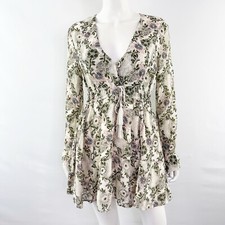 Free People Stealing Fire Floral Long Sleeve Mini Dress Size M Boho Festival