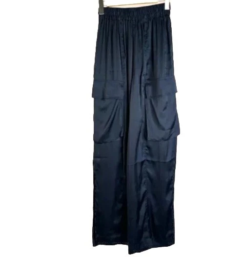 Carbon38 Black Satin Cargo Pants Size XS NWT