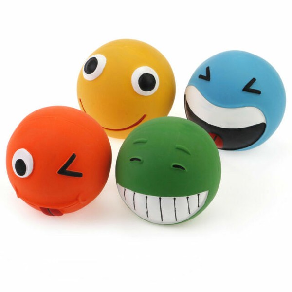 4pcs Squeak Latex Dog Toy 2.8'' Lovely Facial Expressions Ball Puppy