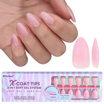 XCOATTIPS Natural Nail Tips -Short Almond Press On Nails Pink