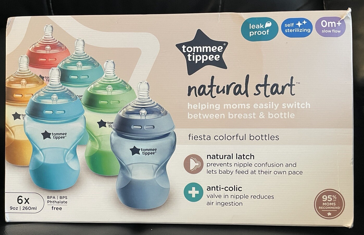 Tommee Tippee Natural Start 6 X 9 Oz Natural Latch Anti-Coli