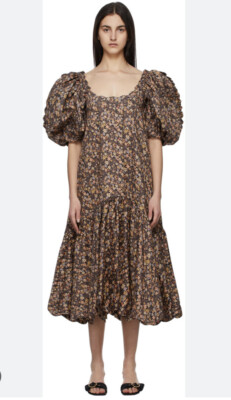 Kika Vargas Maya Scalloped Starfish Midi Dress Size XS Puff Sleeve | eBay