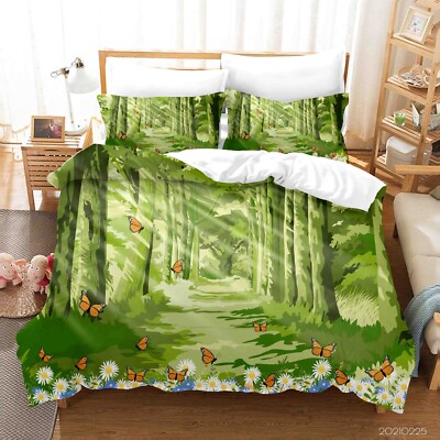 3D Sunshine Forest Butterfly Flowers Quilt Cover Set Bedding Sets Pillowcases 64