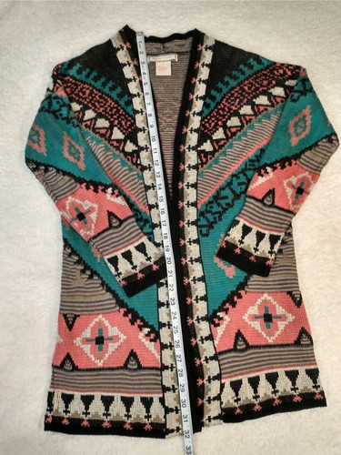 FLYING TOMATO Boho Aztec Multicolor Cardigan/Sweater Size Small - Picture 12 of 13