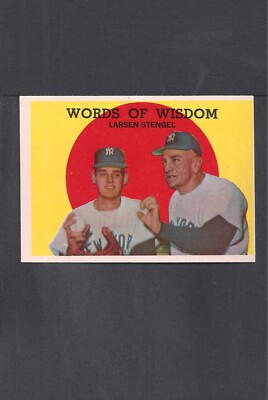 1959 TOPPS #383 CASEY STENGEL, DON LARSEN-5--BV $15--YANKEES--NO CREASES--EX/MT