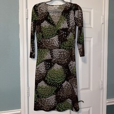 Ann Taylor Loft Brown Green White Abstract Faux Wrap Dress Size 6 Career