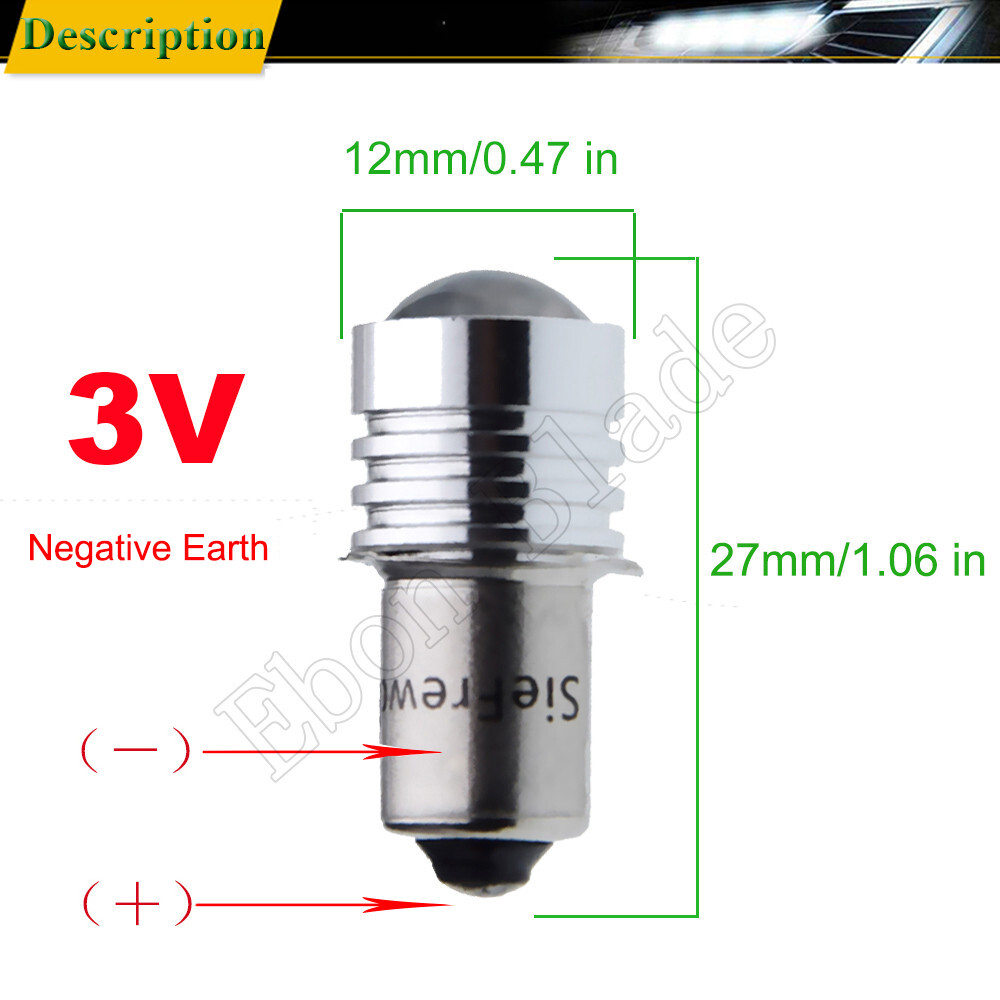 2 X Lampadine LED P13.5S Sostitutive Per Torcia, 3V DC, 320 Lumen, 6000K, Bianco