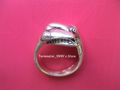 SIZE 10.5 MEN'S SILVER TONE TWO SILLY CROCODILES RING - VERY UNIQUE! NEW!