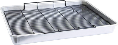 Extra Large Oven Crisping Baking Tray, with Rack, Silver