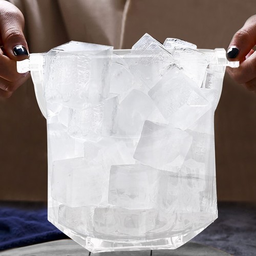 1.5L Ice Bucket With Lid, Tong & Handle Clear Plastic Beverage Drinks Bar Party - Picture 14 of 15