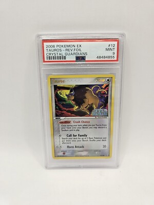Pokemon Tauros 12/100 EX Crystal Guardians PSA 9 Holo Stamped Mint ENG