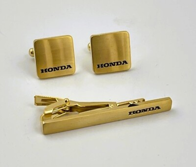 #ad Honda Cufflinks Tie Pin Bar Set Mens Jewelry Advertising Gold Tone Car Dealer $115.50