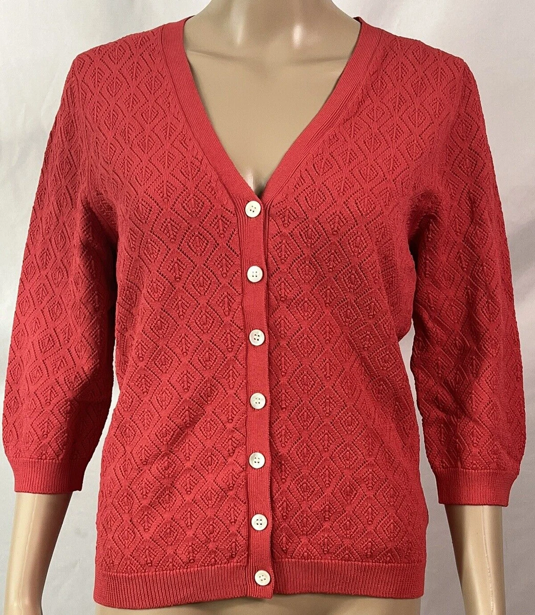 J Crew Pink Salmon Cardigan Sweater V Neck Button Up 3 4 Sleeves L