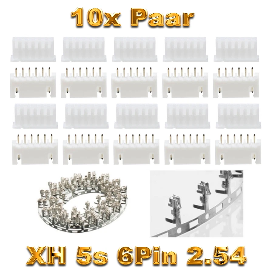 ✅ 10 Paar 5S 6Pin XH 2.5mm Balancer Mini Stecker Crimp Set Lipo Akku 14,8V RC ✅ - Bild 4 von 4