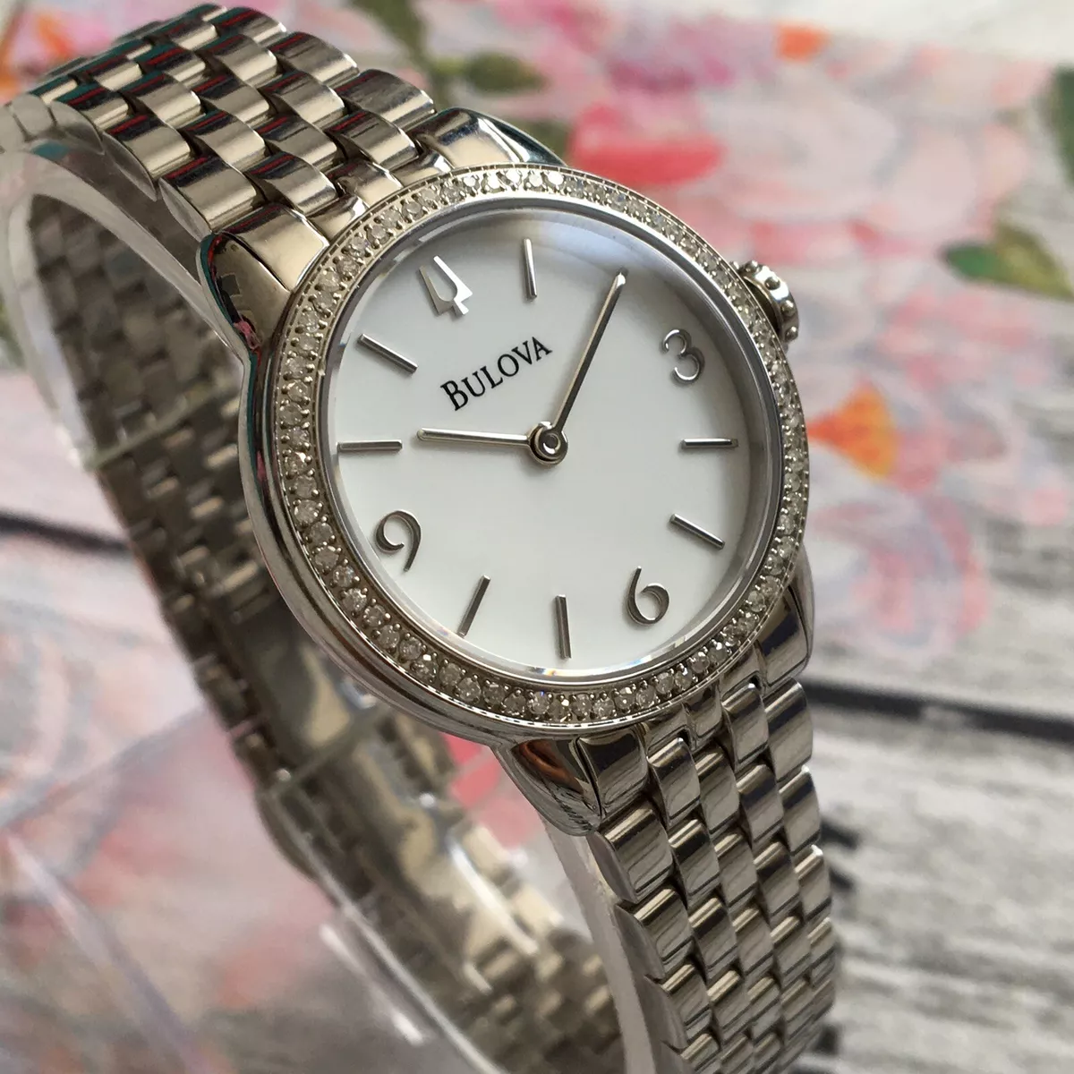 Bulova Watch 96R181 Ladies DIAMOND GALLERY White Dial Sapphire Glass All Steel