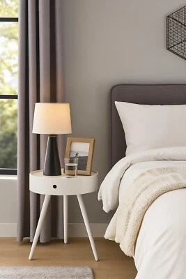 ASPECT Anika Round Bedside/End/Lamp Table With One Drawer (White)-ST103W